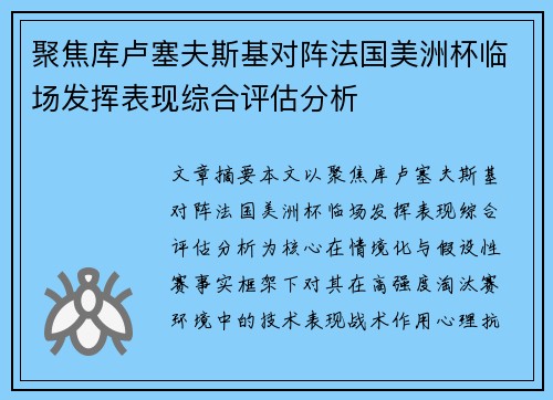 聚焦库卢塞夫斯基对阵法国美洲杯临场发挥表现综合评估分析