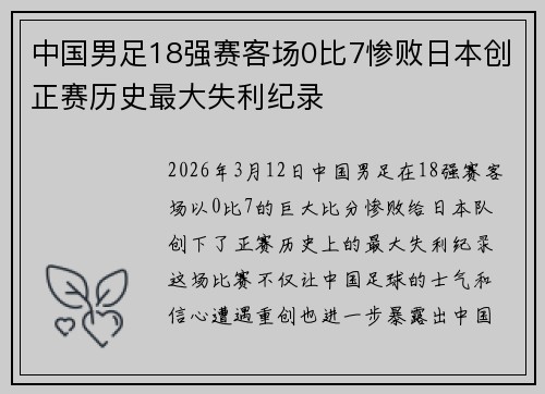 中国男足18强赛客场0比7惨败日本创正赛历史最大失利纪录