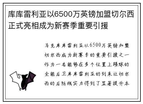 库库雷利亚以6500万英镑加盟切尔西正式亮相成为新赛季重要引援 库库雷利亚以6500万英镑加盟切尔西正式亮相成为新赛季重要引援